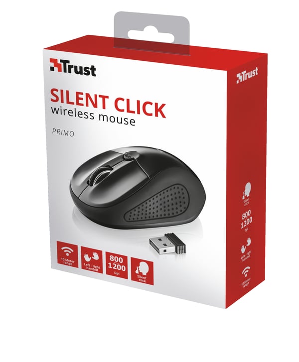 Trust Primo Silent datormöss Kontor Ambidextrous RF Trådlös Optisk 1600 DPI