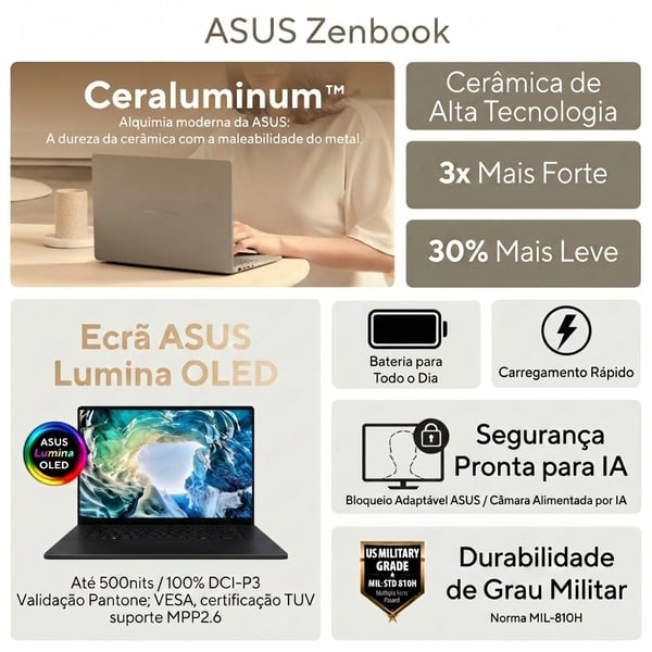 ASUS Zenbook A14 UX3407QA-X1PAOHDGB1 Copilot+ PC Snapdragon X1-26-100 Laptop 35,6 cm (14") WUXGA 32 GB LPDDR5x-SDRAM 512 GB SSD Wi-Fi 6E (802.11ax) Windows 11 Home Beige