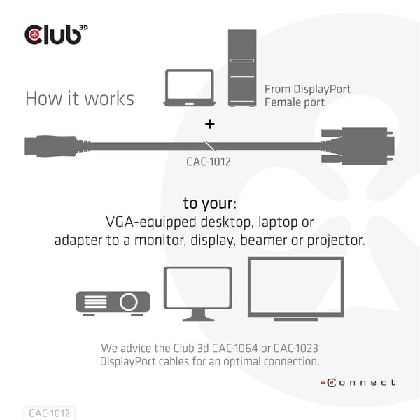 CLUB3D CAC-1012 videokabel adapter 2 m DisplayPort VGA (D-Sub) Sort