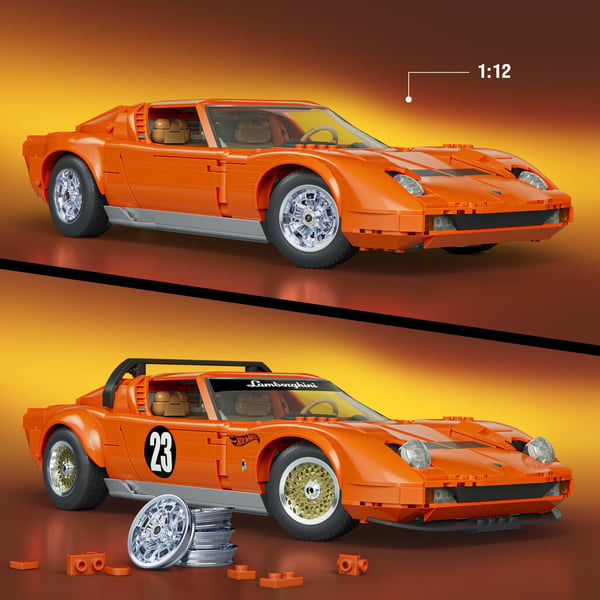 Mattel Brick Shop Hot Wheels ’71 Lamborghini Miura P400 SV-byggset (1 523 delar) för samlare