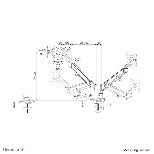 Neomounts DS70-810BL2 monitorin kiinnike ja jalusta 81,3 cm (32") Vastaanotto Musta