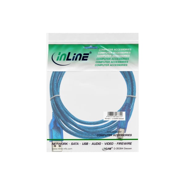 InLine 34535B USB-kabel 3 m USB A USB B 0,48 Gbit/sek. Blå