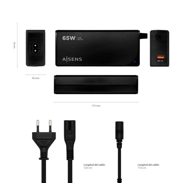 AISENS ASLC-65WAUTO-BK virta-adapteri ja vaihtosuuntaaja Sisätila 65 W Musta