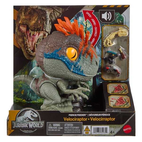 Jurassic World Fierce Feeder Velociraptor-dinosaurie med interaktiv svälj- och spottfunktion