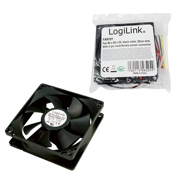 LogiLink FAN101 kylsystem för dator Datorväska Fan 8 cm Svart 1 styck