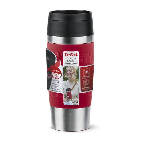 Tefal Travel Mug Classic N2020410 rejsekrus 360 ml Sort, Rød, Rustfrit stål Rustfrit stål