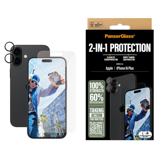 PanzerGlass ® 2-in-1 Bundle iPhone 16 Plus Genomskinligt skärmskydd Apple 1 styck