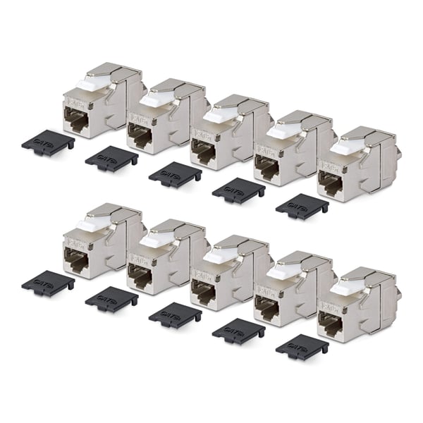 StarTech.com Skärmat Cat6a-keystone-kontaktdon, 10-pack RJ45 Ethernet-keystone-kontaktdon, STP Cat6a-vägguttag, 180-graders verktygsfritt