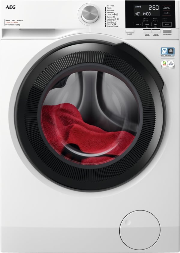 AEG Series 7000 LWR7194M4B kombinerad tvättmaskin och Tumlare Fristående Frontmatad Vit