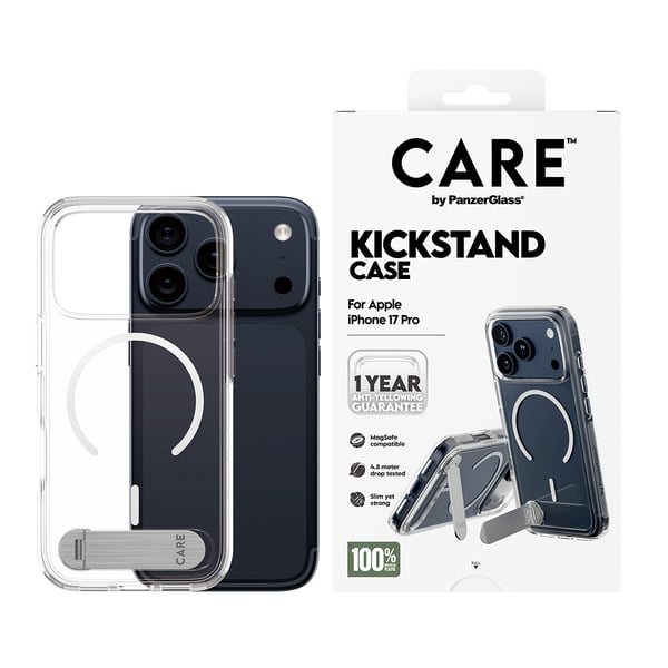 PanzerGlass CARE™ by ® Kickstand Case Transparent w. MagSafe iPhone 17 Pro mobiltelefonfodral Mobilskal