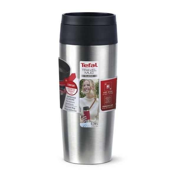 Tefal Travel Mug Classic N2020110 rejsekrus 360 ml Sort, Rustfrit stål Rustfrit stål