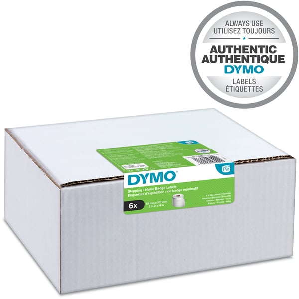 DYMO Original LabelWriter Store forsendelsesetiketter/store navneskilte | 54 mm x 101 mm | 6 ruller med 220 let-aftrækkelige etiketter (1.320 stk.) | Selvklæbende | til LabelWriter etiketmaskiner
