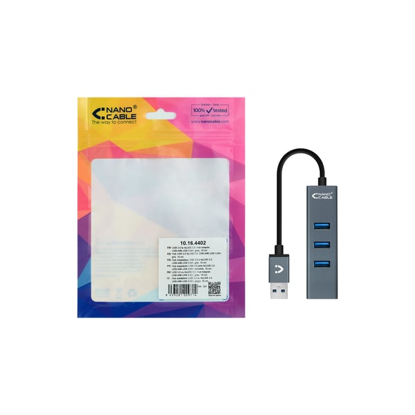 Nanocable 10.16.4402 gränssnittshubbar USB 3.2 Gen 1 (3.1 Gen 1) Type-A Grå