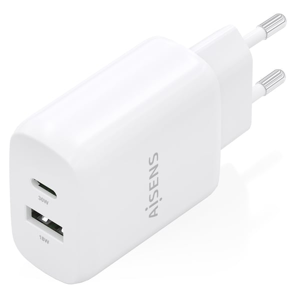 AISENS A110-0923 oplader til mobil enhed Digitalt kamera, MP3, MP4, Mobiltelefon, Navigator, Laptop, Bærbar spillekonsol, Smartphone, Tablet, Universel Hvid Vekselstrøm Hurtig opladning Indendørs