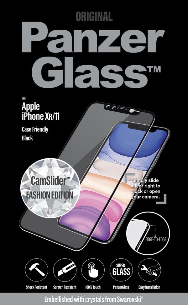 PanzerGlass ® CamSlider® Skærmbeskyttelse iPhone 11 - Embellished m. crystals fra Swarovski® | Edge-to-Edge
