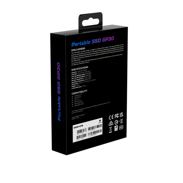 Predator GP30-2TB USB Type-C USB 3.2 Gen 2x2 Musta