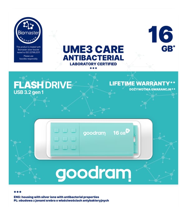 Goodram USB 3.0 UME3 CARE USB-nøgle 16 GB USB Type-A 3.2 Gen 1 (3.1 Gen 1) Turkis