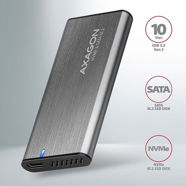 Axagon EEM2-SG2 Hölje för lagringsenheter SSD-inkapsling Grå M.2