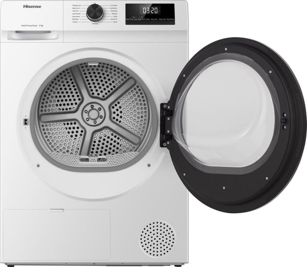 Hisense Den effektive, men skånsomme varmepumpetørrer tørrer op til 8 kg vasketøj. Twin Flow forhindrer, at sengetøjet filtrer sammen, mens Refresh hurtigt fjerner lugt. Brugerdefinerede indstillinger sikrer friske, krølfri tekstiler hver gang.