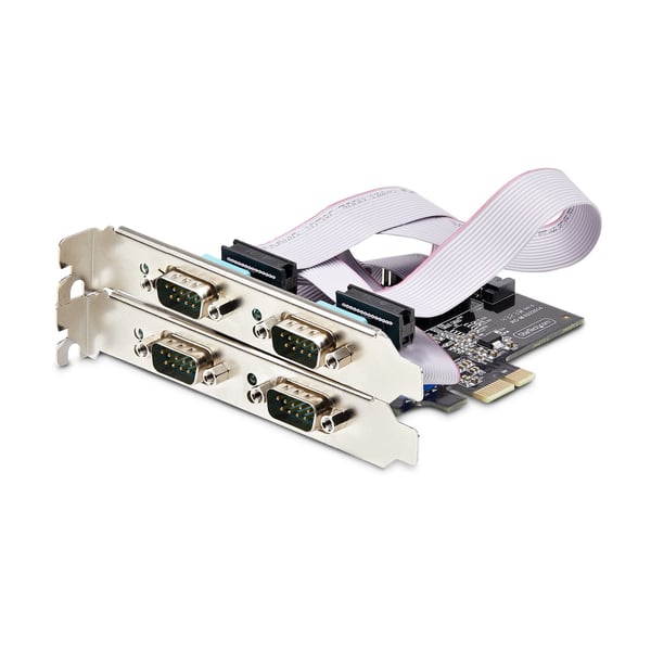 StarTech.com Seriellt PCIe-kort med 4 portar, PCI Express-kort med fyra portar till RS232/RS422/RS485 (DB9), lågprofilfäste, 16C1050 UART, Windows/Linux, TAA-kompatibel - nivå 4 ESD-skydd