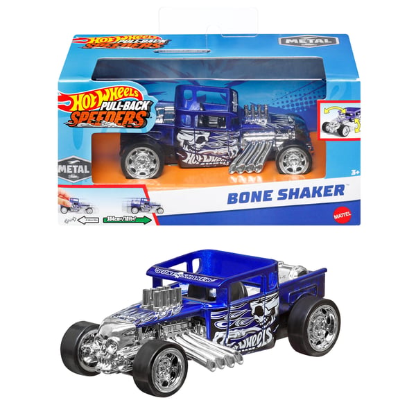 Hot Wheels Pull-Back Speeders-leksaksbil i skala 1:43, dra bilen bakåt och släpp för att tävla