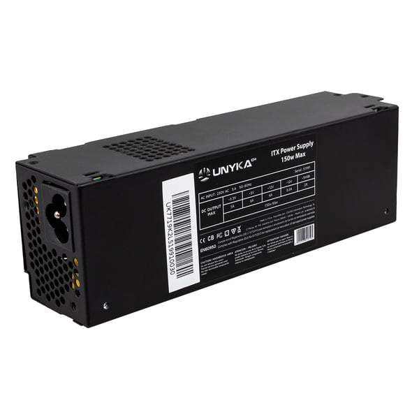 UNYKAch ITX 150 virtalähdeyksikkö 150 W 20+4 pin ATX Flex ATX Musta