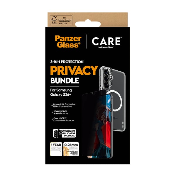 PanzerGlass ® | CARE™ by ® Privacy 3-in-1 Bundle Samsung Galaxy S26+ Genomskinligt skärmskydd 1 styck