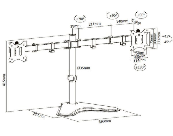 Equip 650123 skærmbeslag og -stativer 81,3 cm (32") Skrivebord Sort