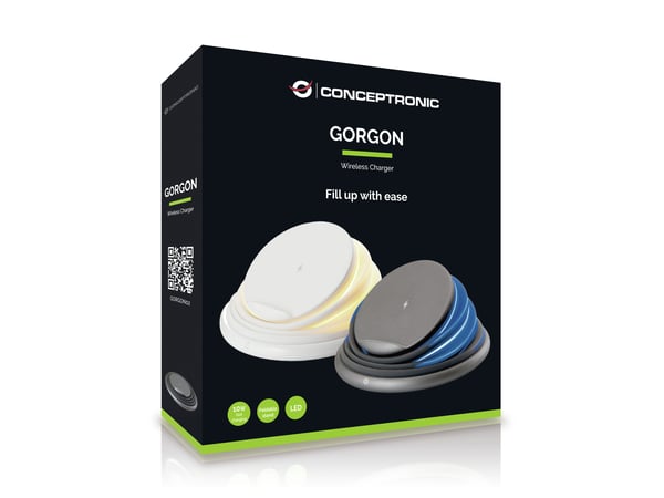 Conceptronic GORGON02G oplader til mobil enhed Universel Grå USB Trådløs opladning Hurtig opladning Indendørs