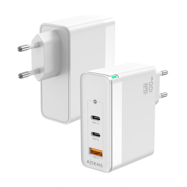 AISENS ASCH-100W3P008-W oplader til mobil enhed Universel Hvid Vekselstrøm Hurtig opladning Indendørs