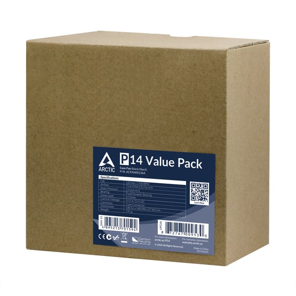 ARCTIC P14 Value Pack Tietokonekotelo Tuuletin 14 cm Musta