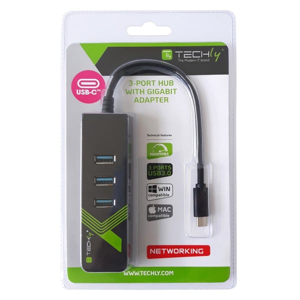 Techly IDATA USB-ETGIGA-3C2 kannettavien tietokoneiden telakka ja porttitoistin USB 3.2 Gen 1 (3.1 Gen 1) Type-C Musta
