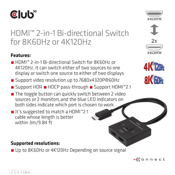 CLUB3D CSV-1384 KVM-switchar Svart