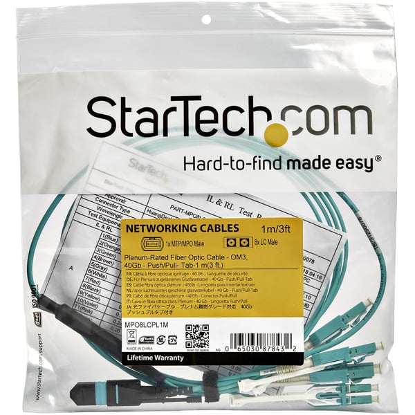 StarTech.com MPO8LCPL3M InfiniBand og fiberoptisk kabel 3 m MPO/MTP 8x LC Turkisfarve