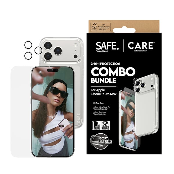 PanzerGlass SAFE. | CARE™ by ® 3-in-1 Combo Pakke iPhone 17 Pro Max