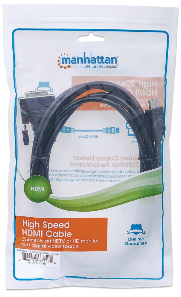Manhattan 372510 videokabeladapter 3 m HDMI Typ A (standard) DVI-D Svart