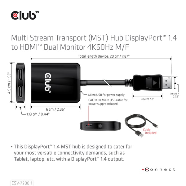 CLUB3D CSV-7200H bilddelare DisplayPort 2x HDMI