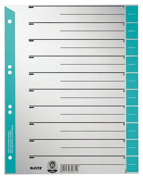 Leitz 16520030 hakemisto Numeroitu välilehtihakemisto Pahvi Sininen, Harmaa