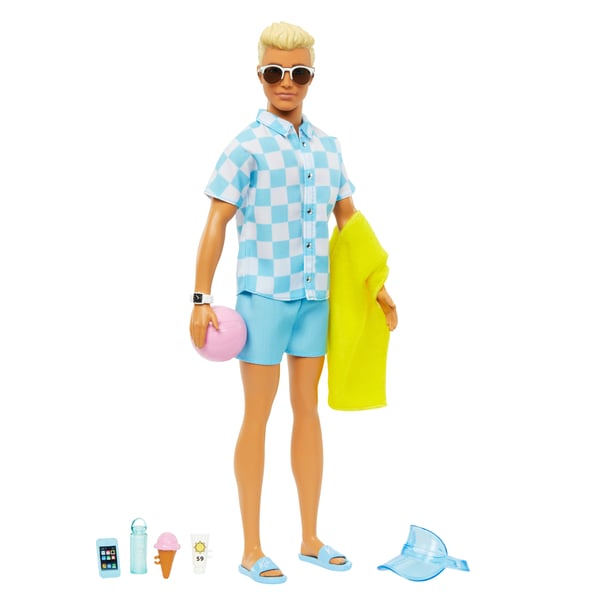 Barbie Blond Ken-docka med badbyxor och tillbehör med strandtema