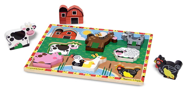 Melissa & Doug Wooden Chunky Puzzle - Farm Animals Form puslespil 7 stk Dyrelivet