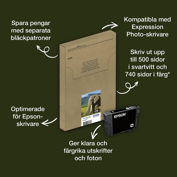 Epson 24XL Elefant, Claria Photo HD-bläck, Multipack‚ 6 färger, EasyMail