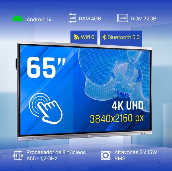 iggual Orchid 65" Interaktiv plattskärm 165,1 cm (65") LED Wi-Fi 400 cd/m² 4K Ultra HD Svart Pekskärm Inbyggd processor Android