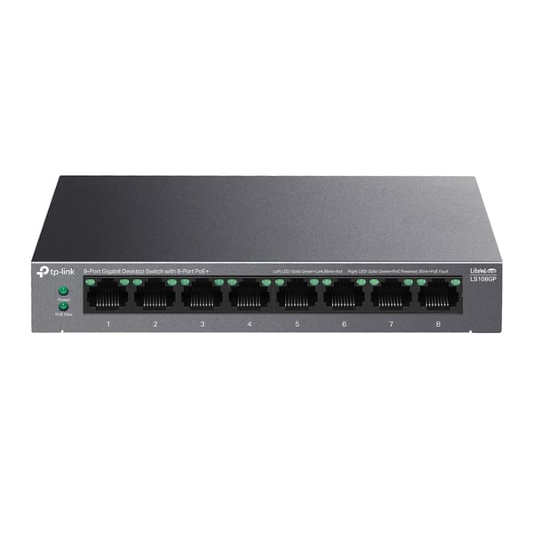 TP-Link LiteWave LS108GP netværksswitch Ikke administreret Gigabit Ethernet (10/100/1000) Strøm over Ethernet (PoE) Sort TP-Link LiteWave LS108GP netværksswitch Ikke administreret Gigabit Ethernet (10/100/1000) Strøm over Ethernet (PoE) Sort