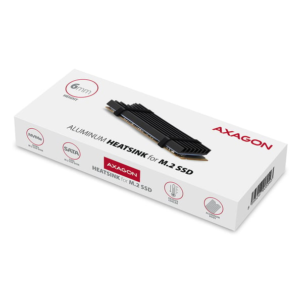 Axagon CLR-M2L6 kylsystem för dator M.2 NVMe SSD, Halvledardrivenhet VGA-kylare Svart 1 styck