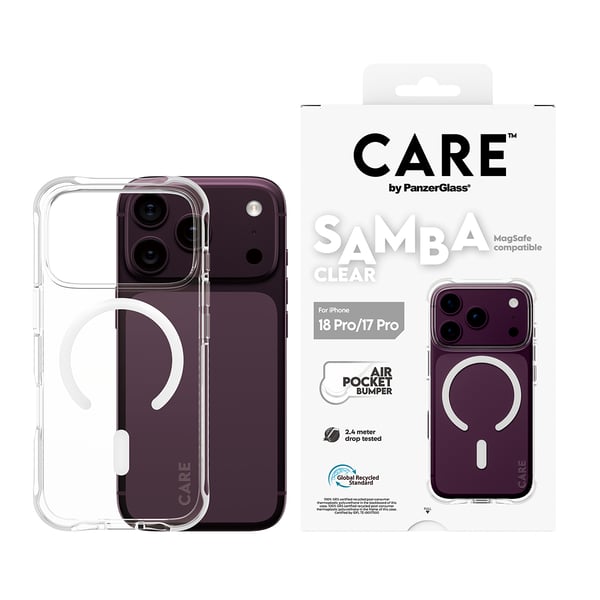 PanzerGlass CARE™ by ® Samba Case Transparent w. White MagSafe iPhone 2026 Pro | 17 Pro mobiltelefonfodral Mobilskal