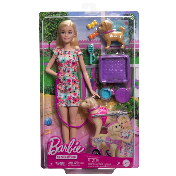 Barbie Barbie-dukke med legetøjshundehvalp og hund i kørestol, samt tilbehør til kæledyr