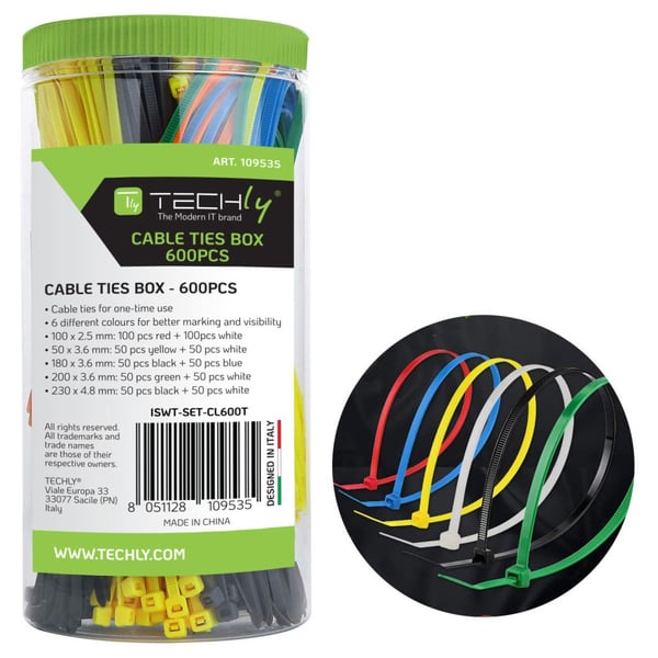 Techly ISWT-SET-CL600T kabelsamler Parallel kabelindføring Nylon Flerfarvet 600 stk