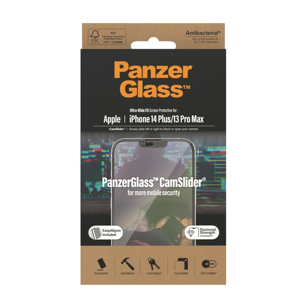 PanzerGlass ® CamSlider® Skærmbeskyttelse Apple iPhone 14 Plus | 13 Pro Max | Ultra-Wide Fit w. EasyAligner
