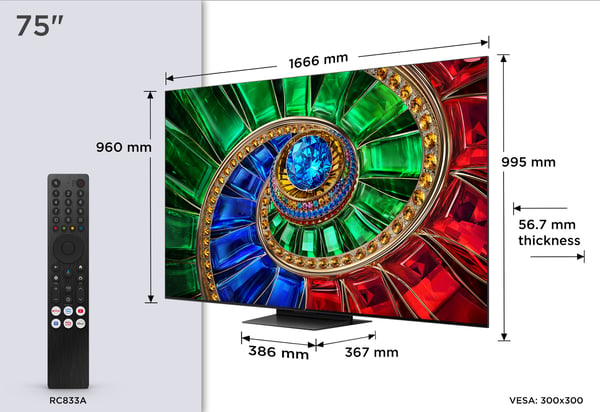 TCL RM7L 75RM7L tv 190,5 cm (75") 4K Ultra HD Älytelevisio Wi-Fi Musta 2000 cd/m²