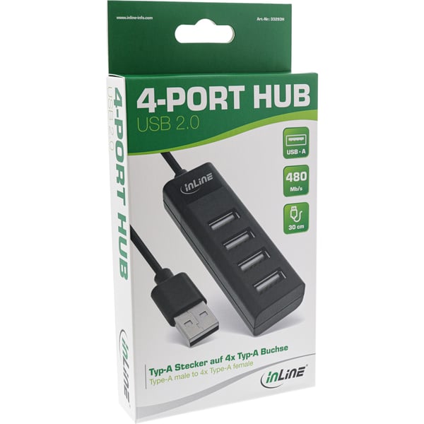 InLine 33293H gränssnittshubbar USB 3.2 Gen 1 (3.1 Gen 1) Type-A 480 Mbit/s Svart